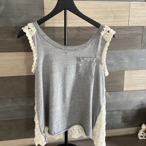 Free People We The Free Grey Tank Top With Crochet Back Size XS